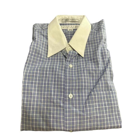 Perry Ellis Portfolio Blue Checkered Long Sleeve Dress Shirt Mens Size 15-1/2 - Picture 1 of 2